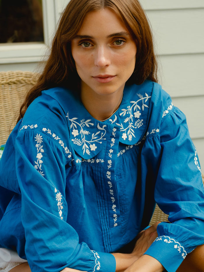 Naya Top in Cerulean Embroidery