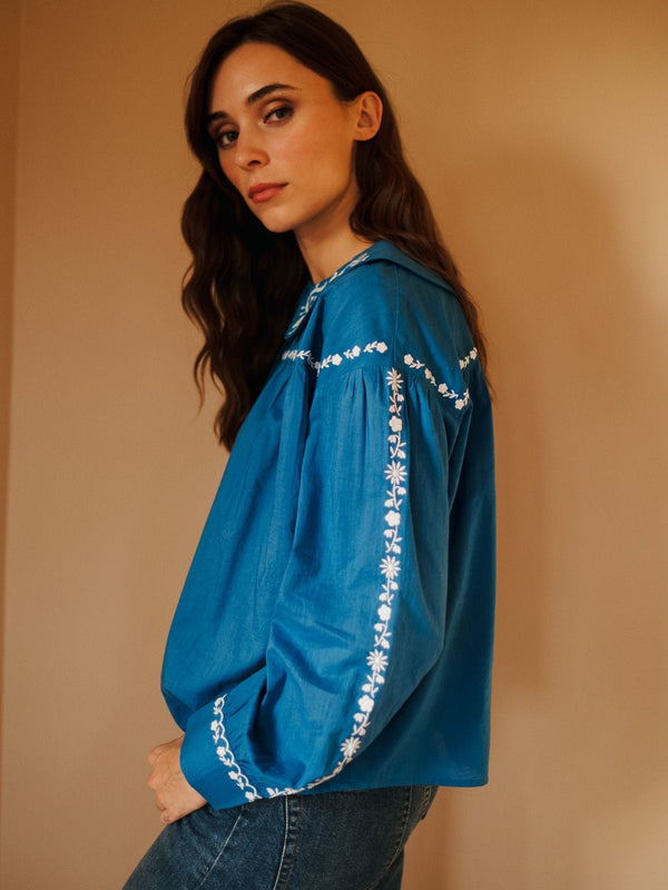 Naya Top in Cerulean Embroidery — view 2