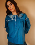 MILLE Clothing Naya Top in Cerulean Embroidery