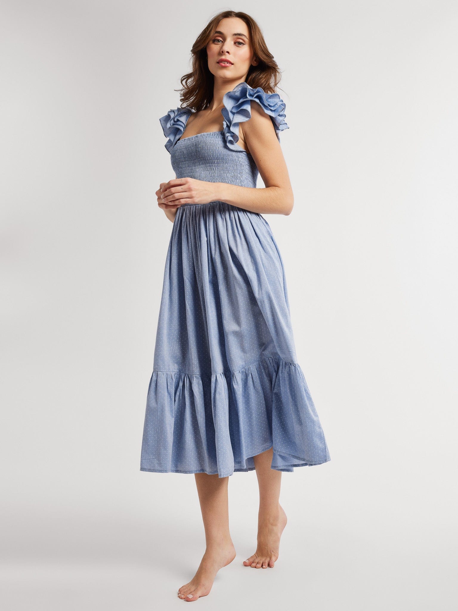 MILLE Clothing Olympia Dress in Chambray Polka Dot