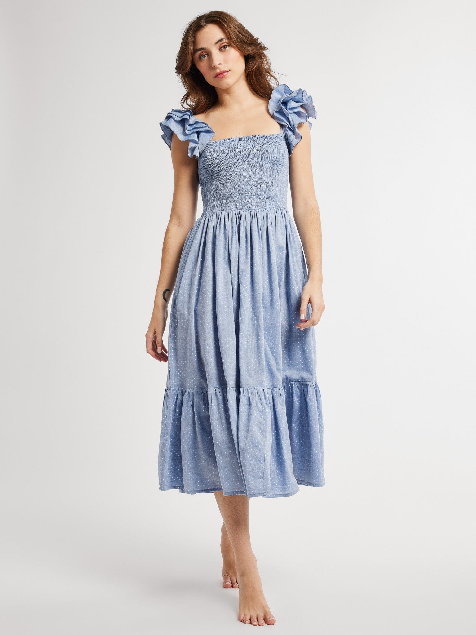 MILLE Clothing Olympia Dress in Chambray Polka Dot