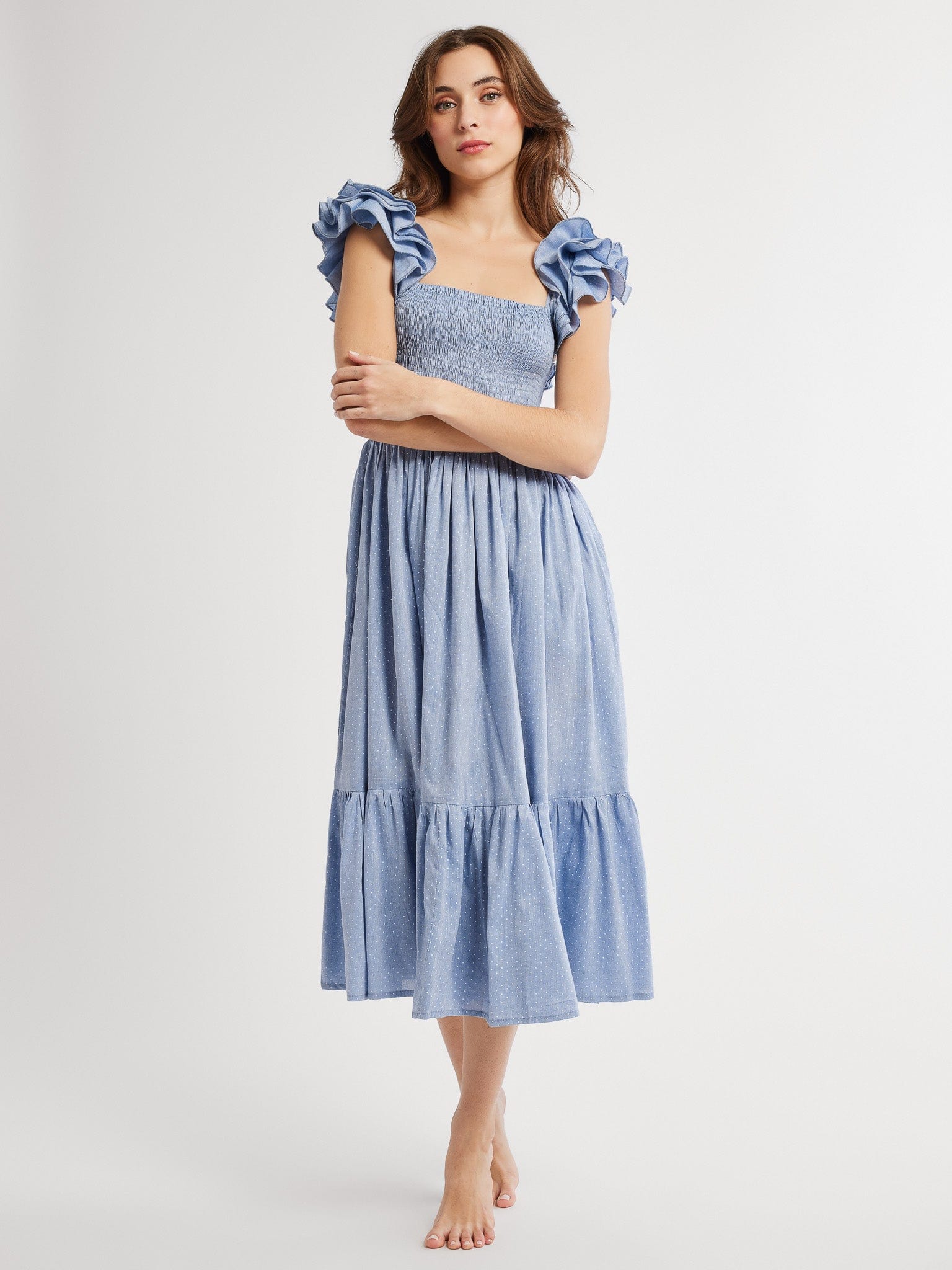MILLE Clothing Olympia Dress in Chambray Polka Dot
