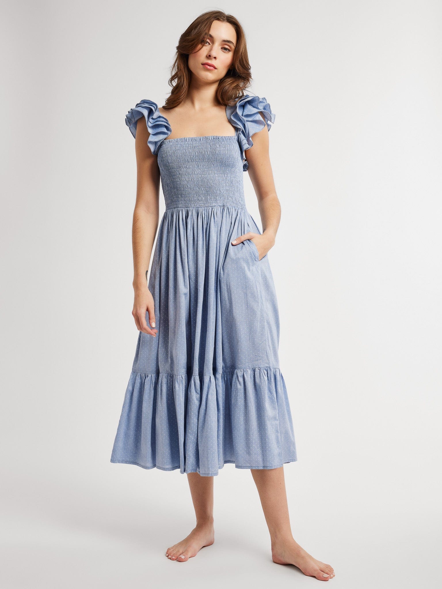 MILLE Clothing Olympia Dress in Chambray Polka Dot