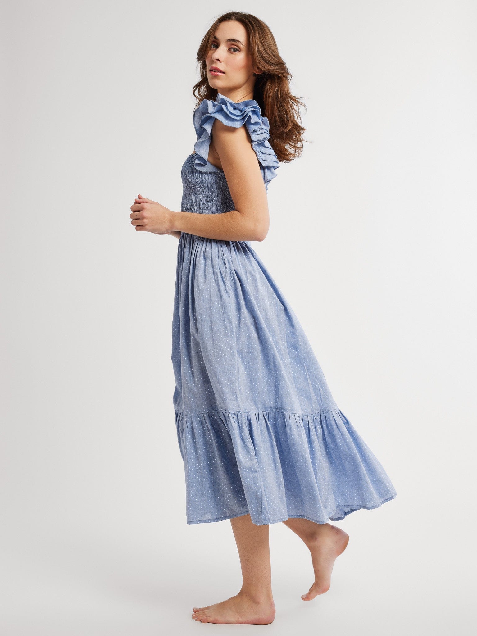 Mille Women s Olympia Dress in Chambray Polka Dot S