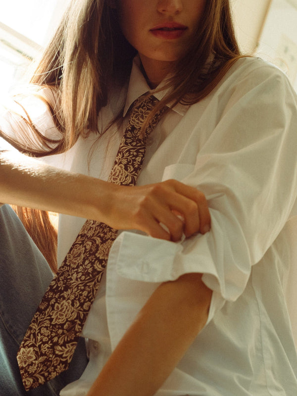 Zoe Necktie in Cocoa Floral — view 3