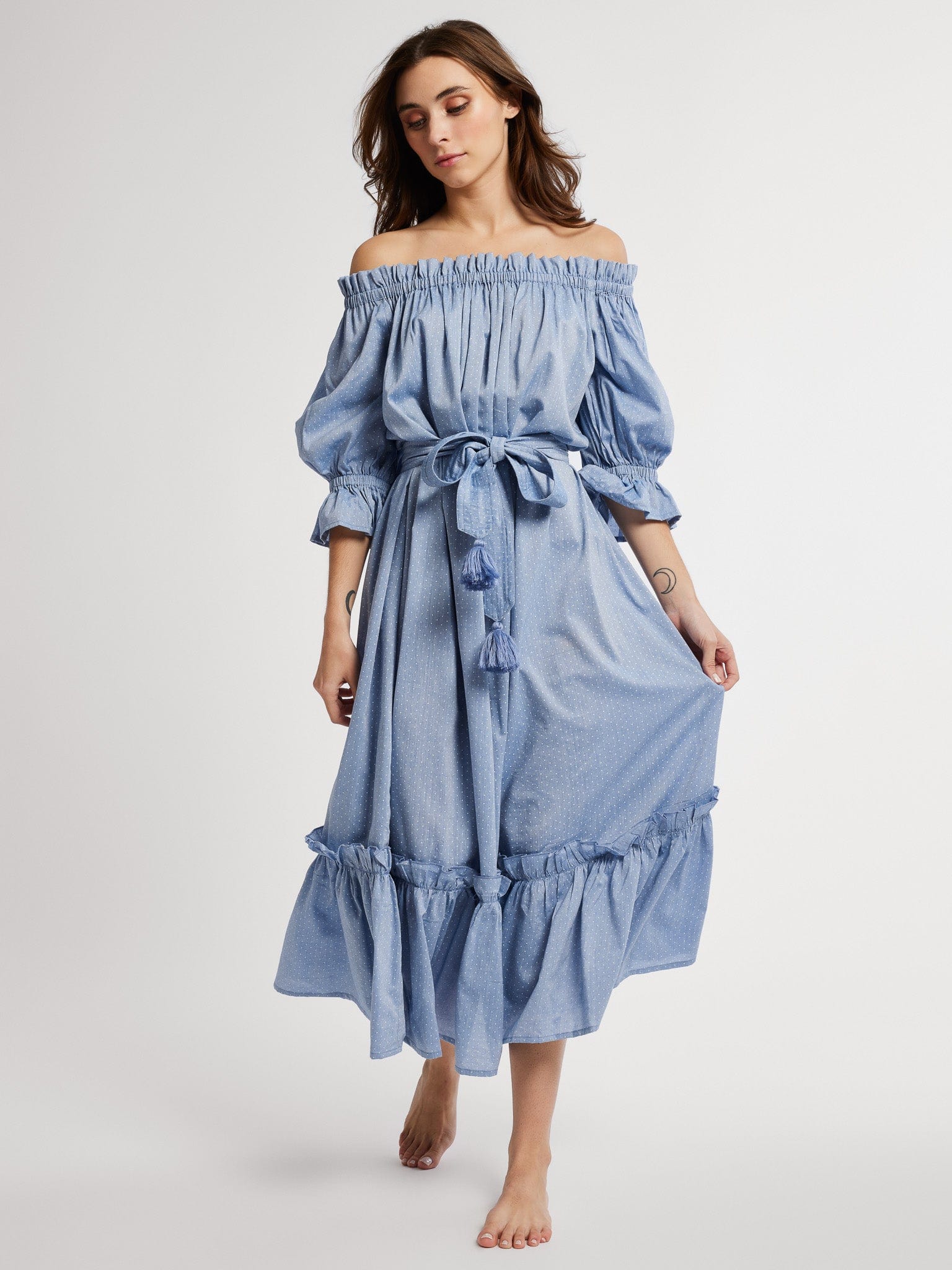 Paloma Dress in Chambray Polka Dot