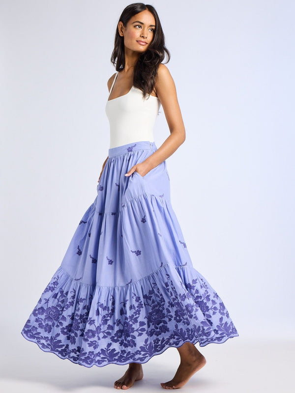 Paola Skirt in Periwinkle Embroidery — view 6