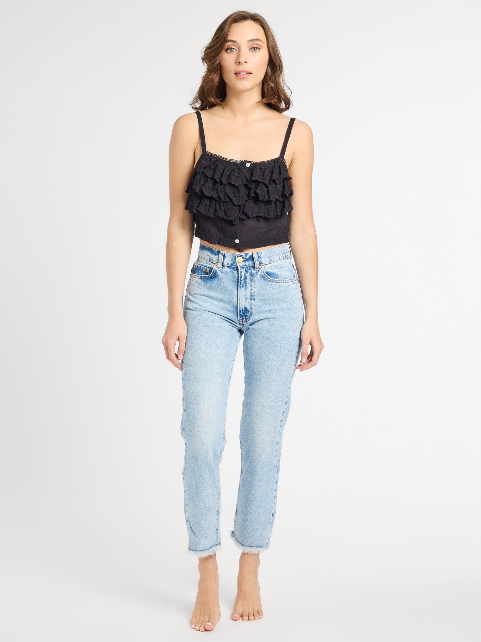 MILLE Clothing Patti Top in Black Petal Embroidery