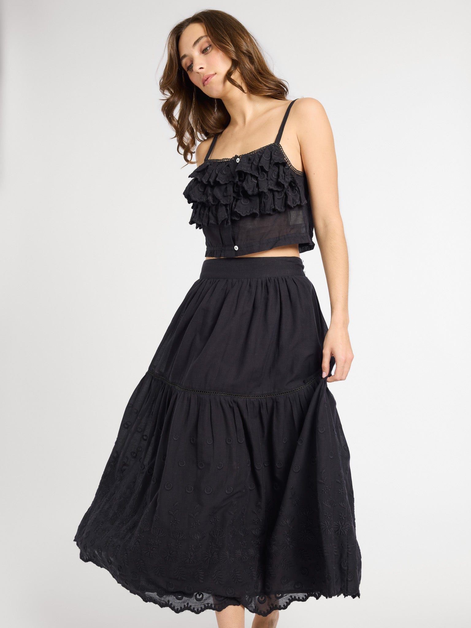 MILLE Clothing Patti Top in Black Petal Embroidery