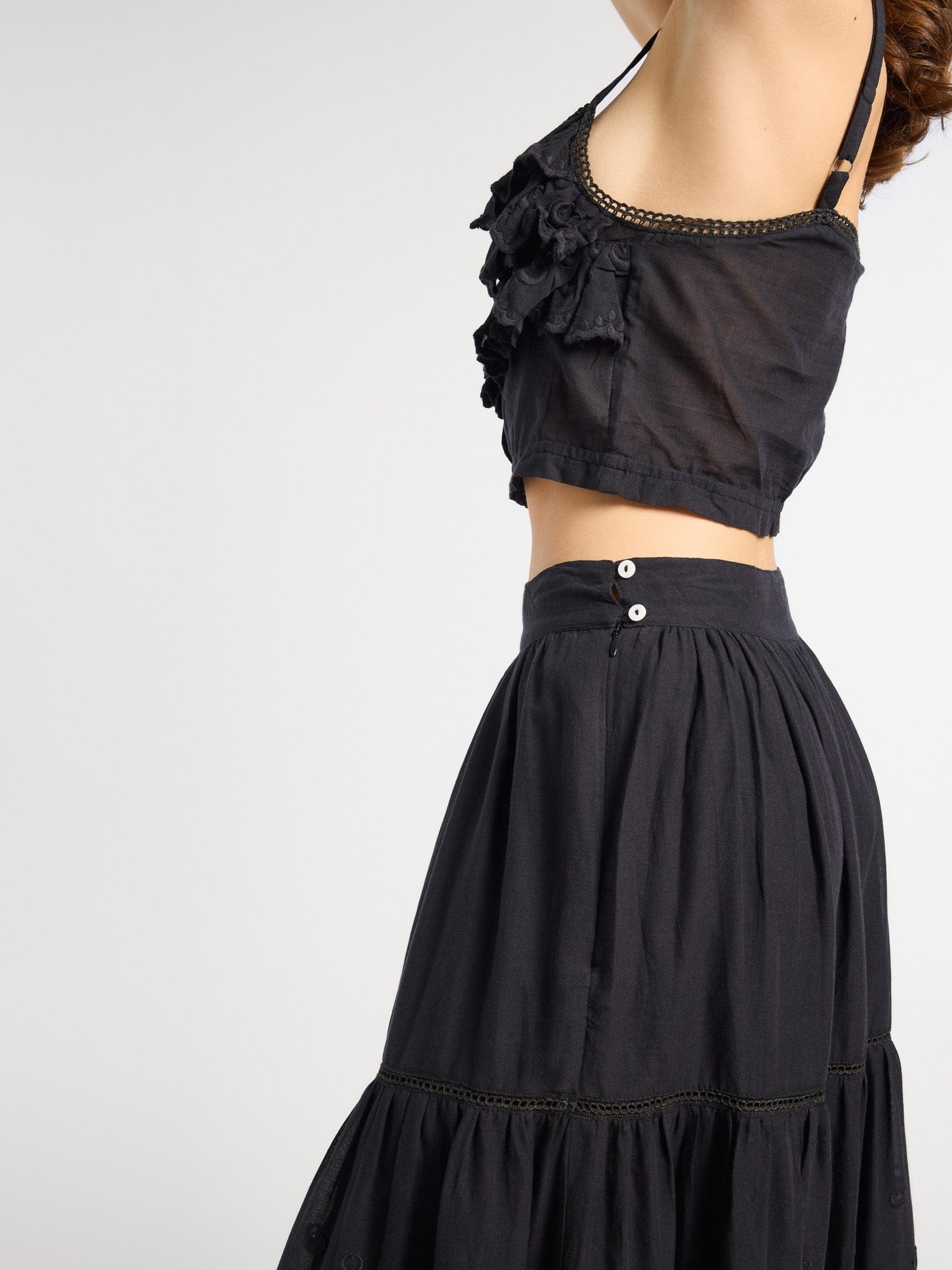 MILLE Clothing Patti Top in Black Petal Embroidery