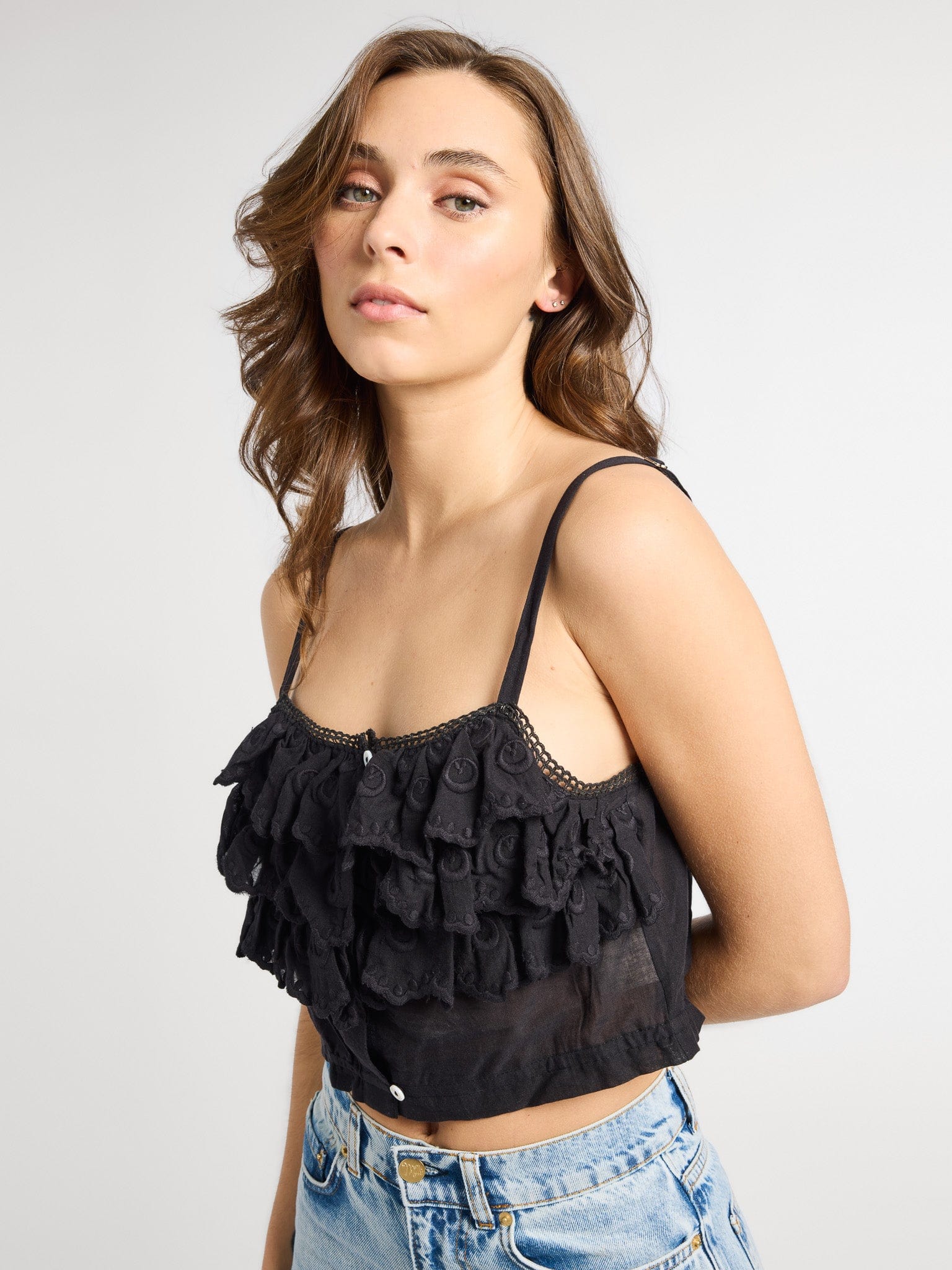 MILLE Clothing Patti Top in Black Petal Embroidery