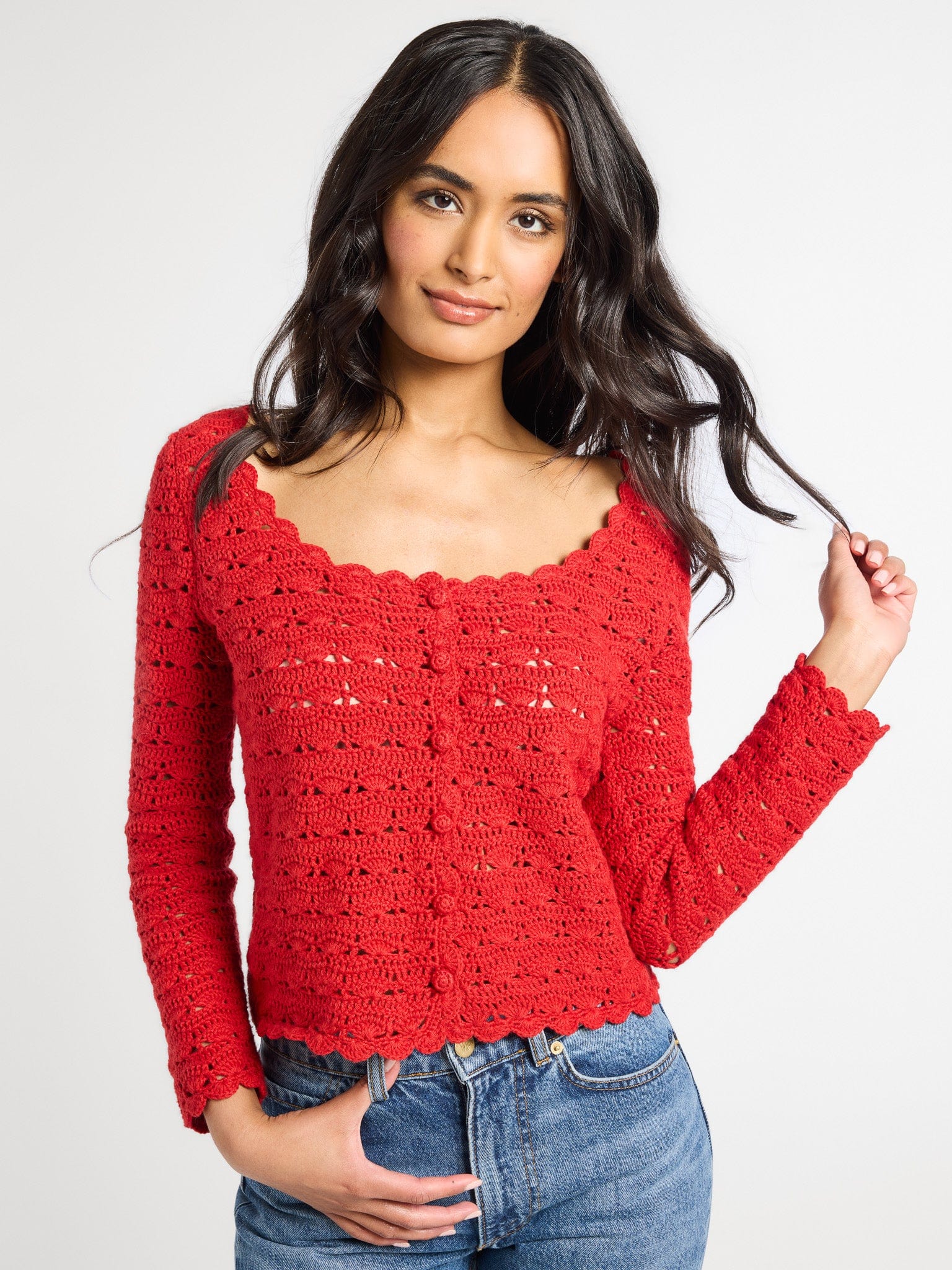トップス Andmary Rosie flower knit tops red Bold Flower Knit Dress – FARM Rio