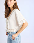 MILLE Clothing Sara Top in White Embroidered Linen