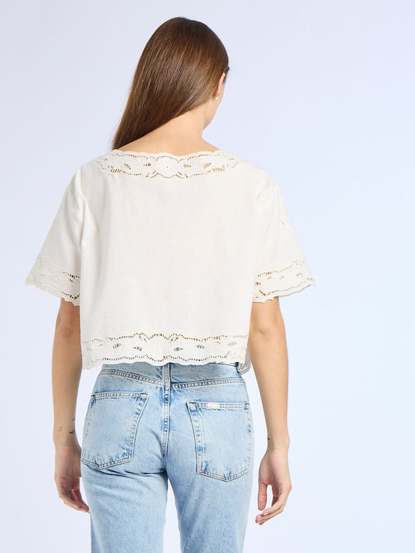 Sara Top in White Embroidered Linen — view 6