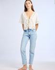 MILLE Clothing Sara Top in White Embroidered Linen