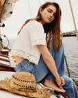 MILLE Clothing Sara Top in White Embroidered Linen