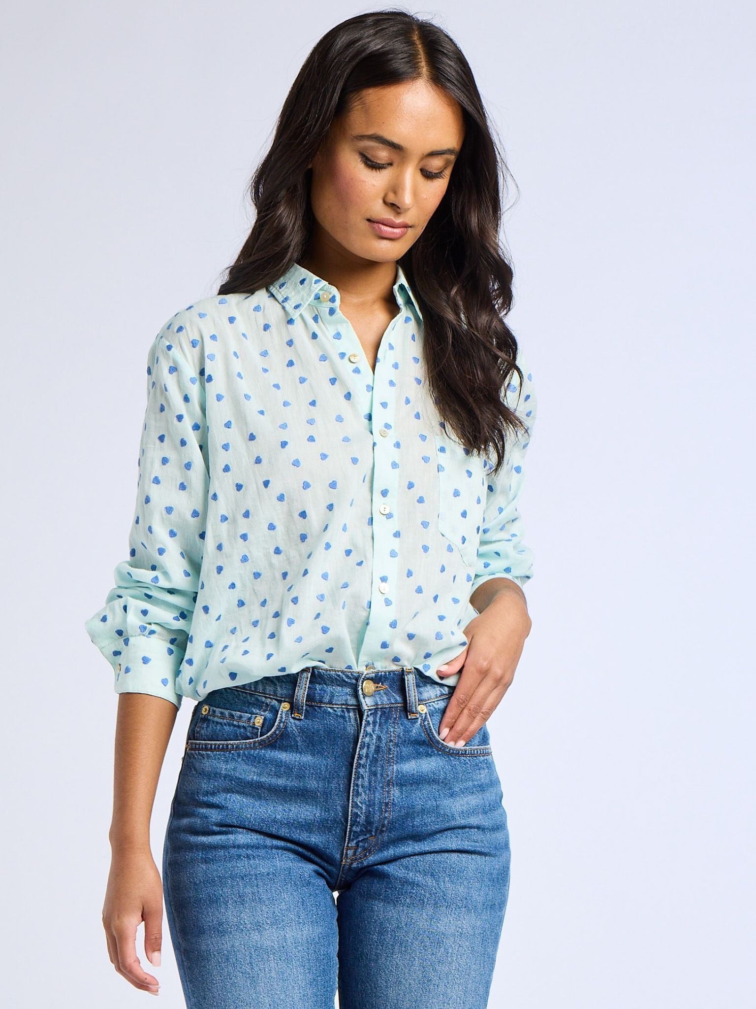 MILLE Clothing Sofia Top in Blue Hearts