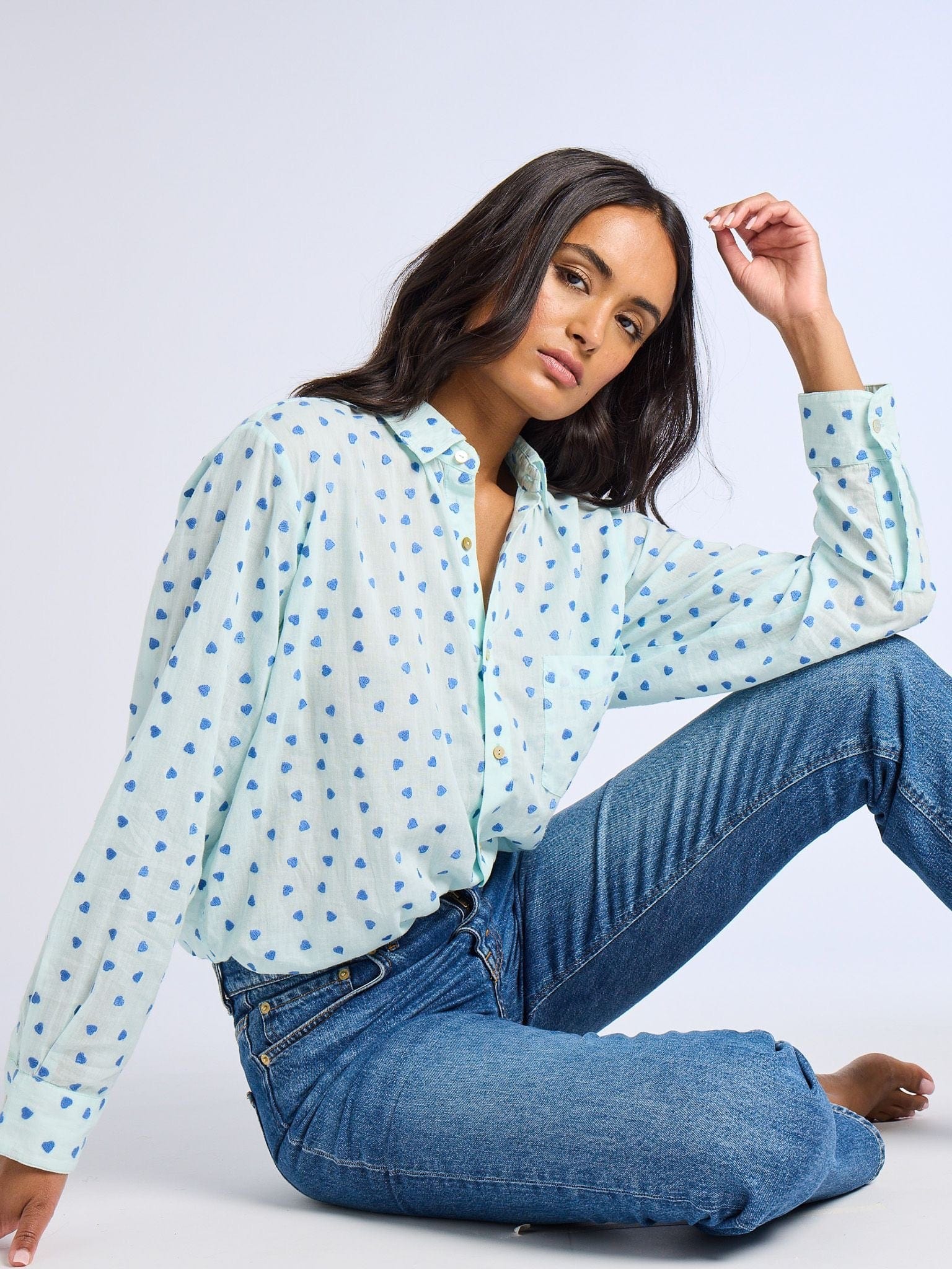 MILLE Clothing Sofia Top in Blue Hearts