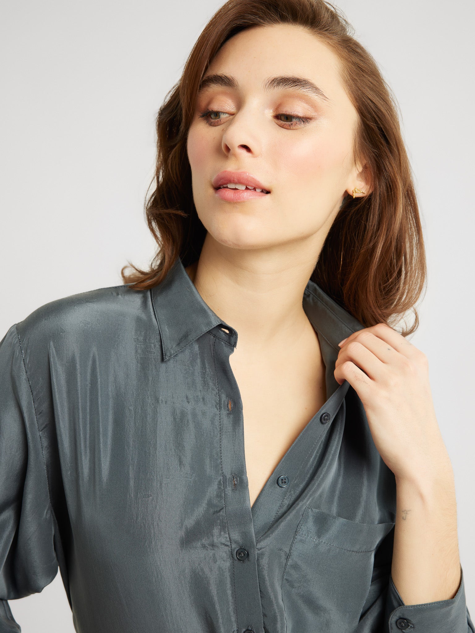 MILLE Clothing Sofia Top in Navy Washed Silk