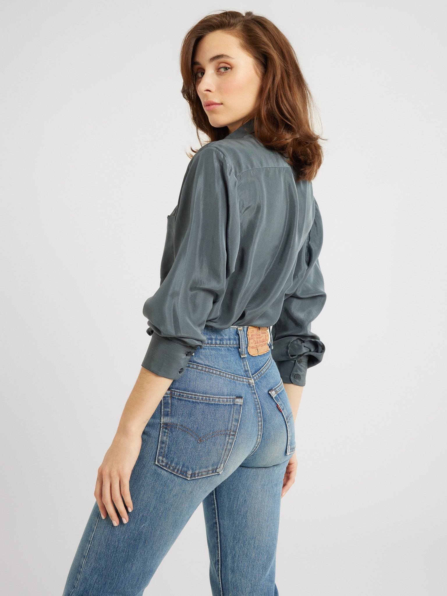 MILLE Clothing Sofia Top in Navy Washed Silk