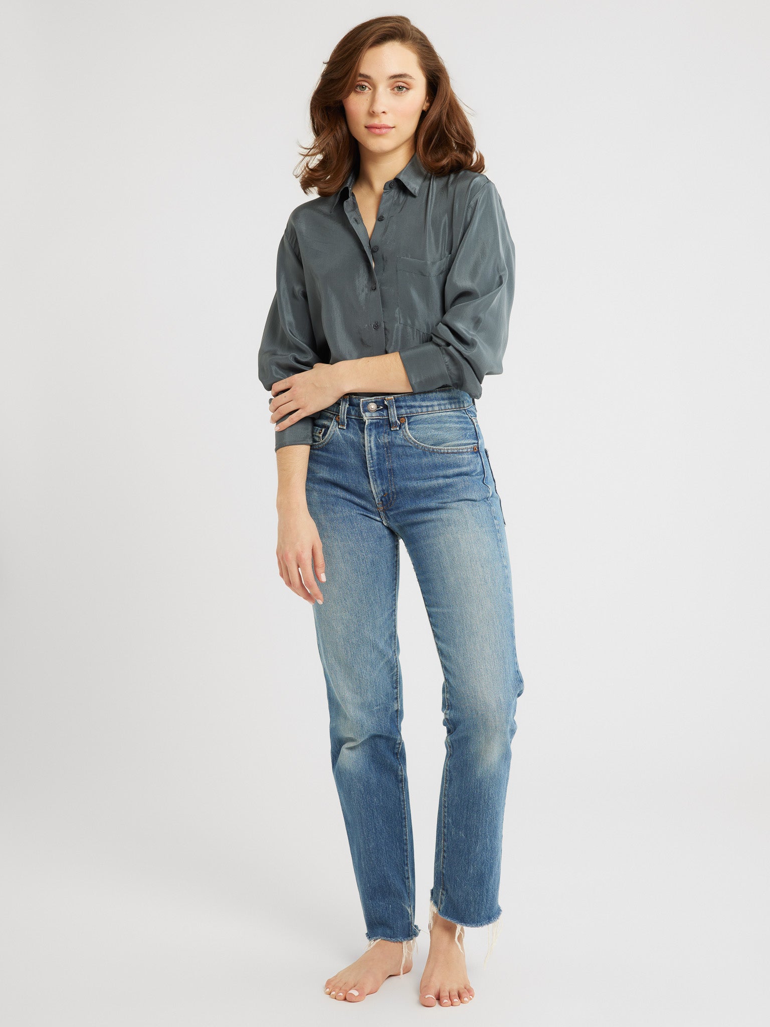 MILLE Clothing Sofia Top in Navy Washed Silk