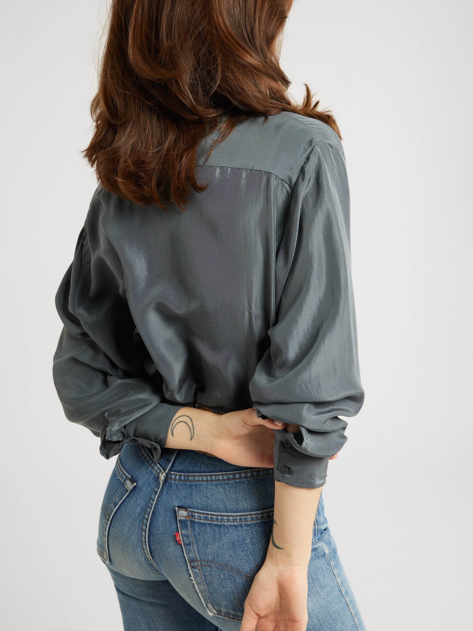 MILLE Clothing Sofia Top in Navy Washed Silk