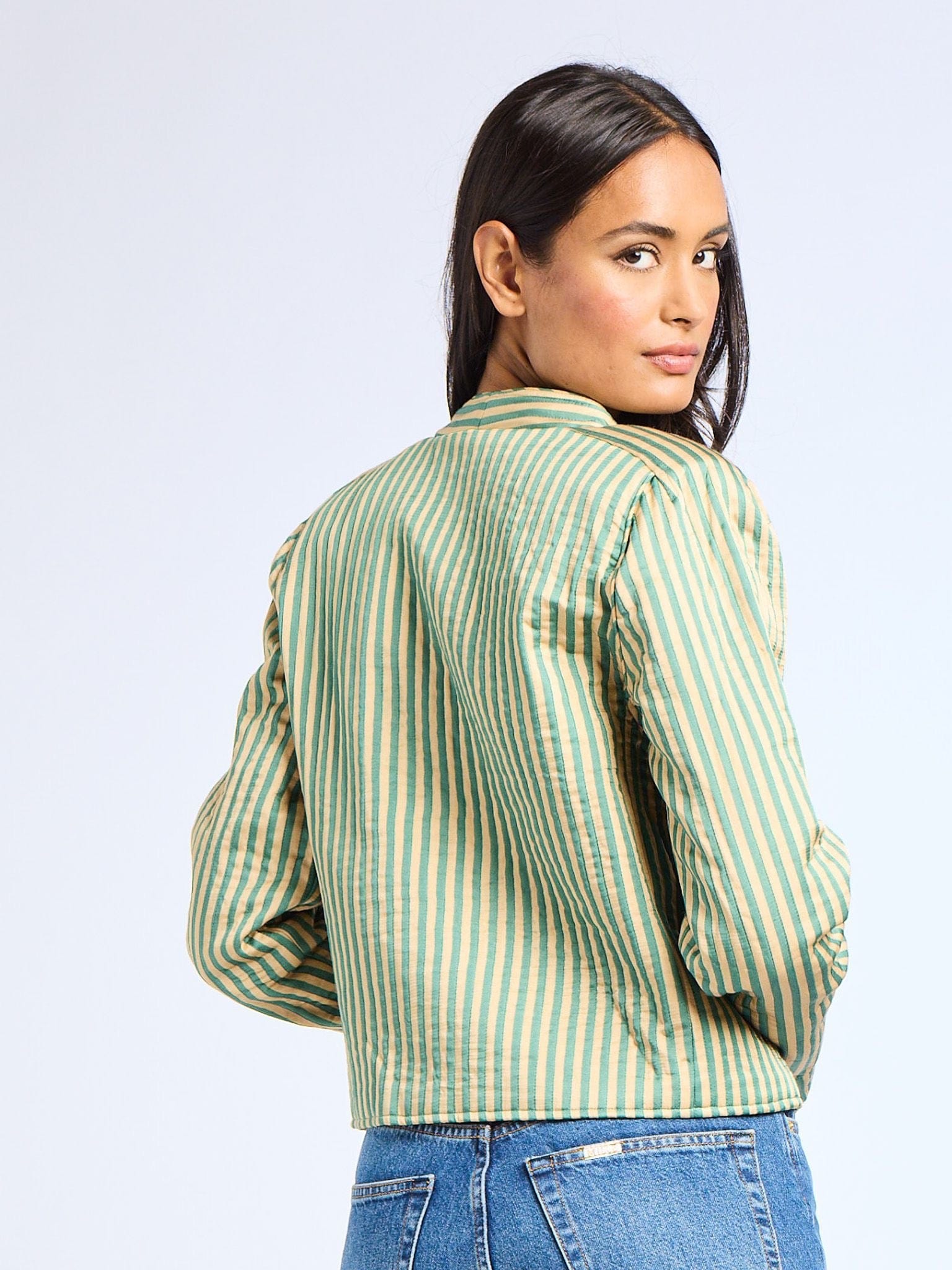 MILLE Clothing Sylvie Jacket in Almond & Green Stripe