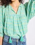 MILLE Clothing Thalia Top in Green & Blue Ikat