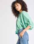 MILLE Clothing Thalia Top in Green & Blue Ikat