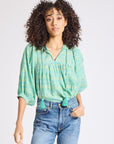 MILLE Clothing Thalia Top in Green & Blue Ikat