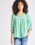 MILLE Clothing Thalia Top in Green & Blue Ikat