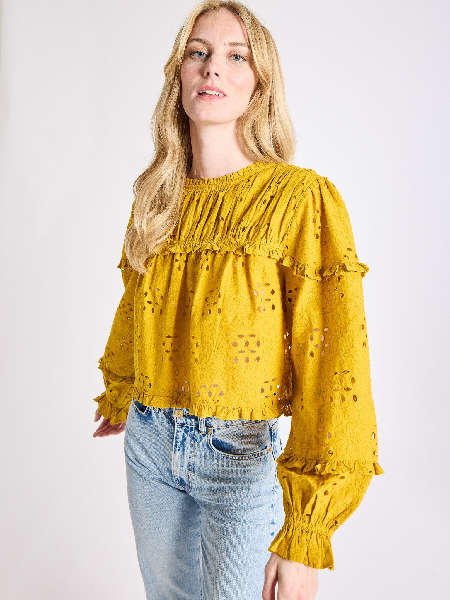 MILLE Clothing Thea Top in Marigold Eyelet