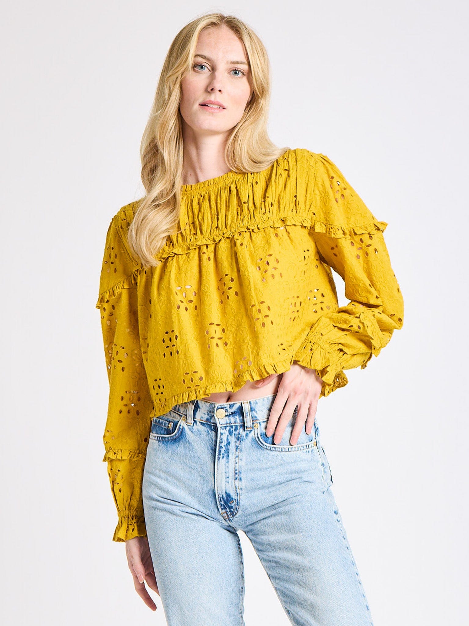 Thea Top in Marigold Eyelet – MILLE