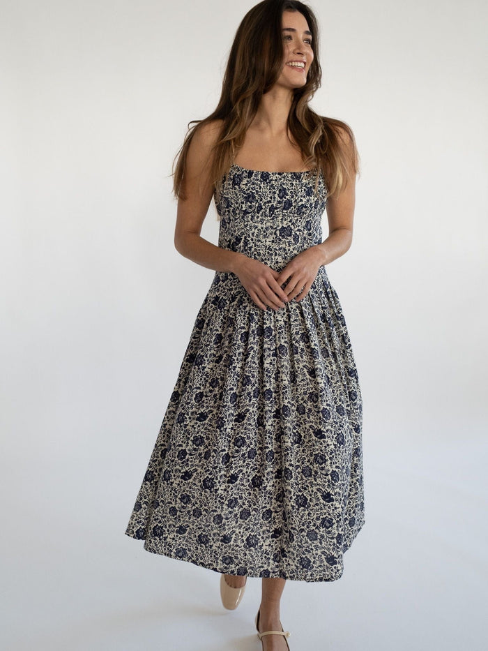 Tully Dress in Indigo Floral