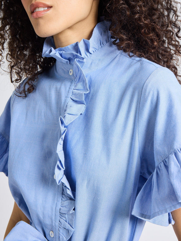 Victoria Dress in Blue Oxford — view 5