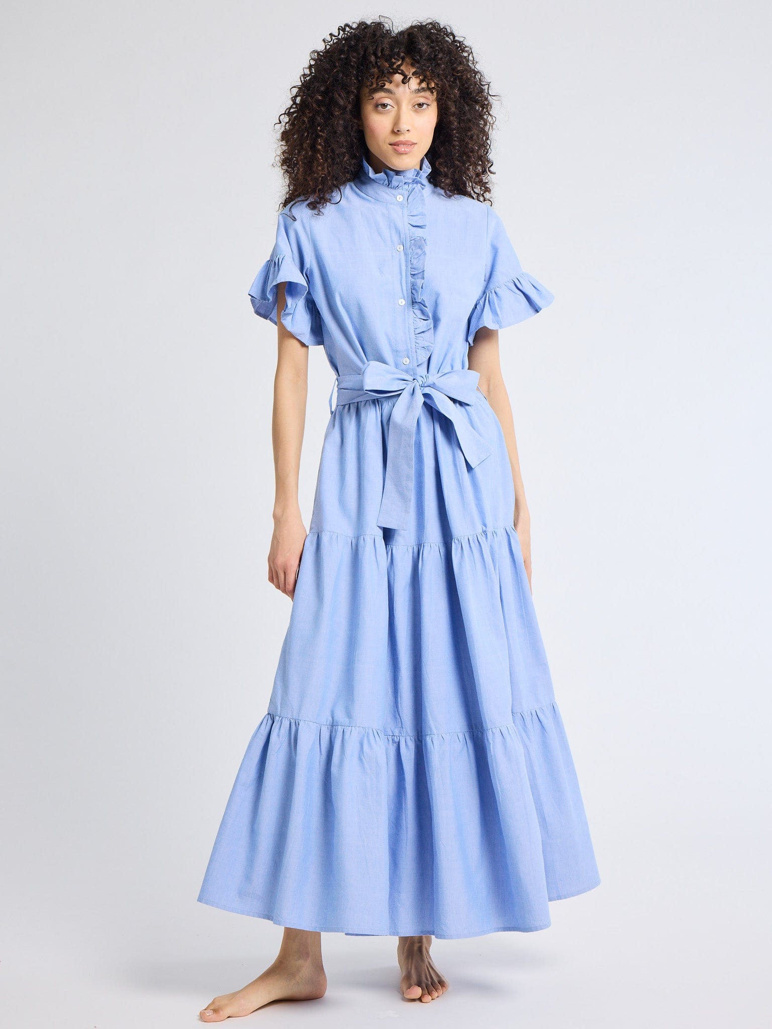 mille dress MILLE Victoria Ruffle Maxi Shirt Dress Oxford Blue