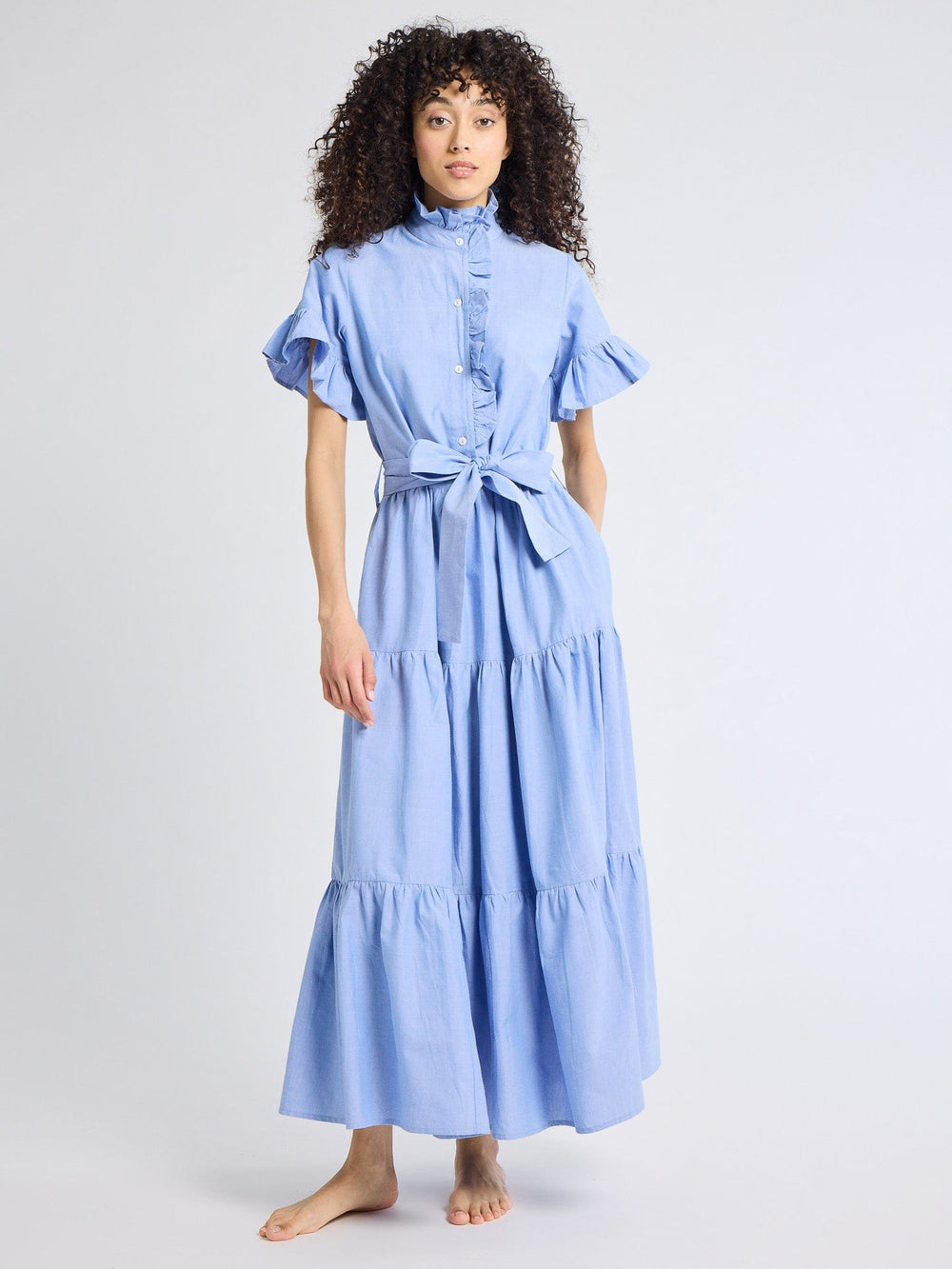 Victoria Dress in Blue Oxford