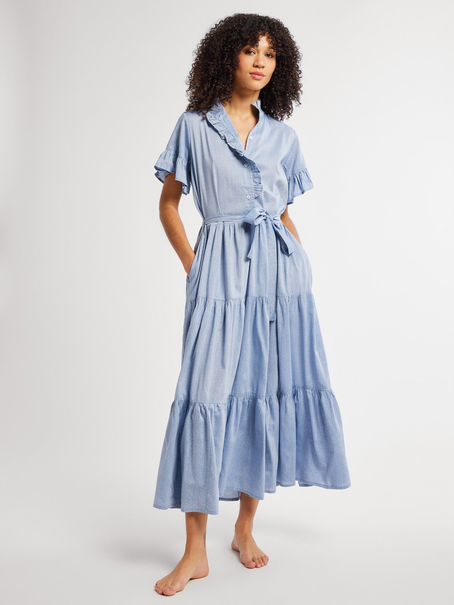 MILLE Clothing Victoria Dress in Chambray Polka Dot