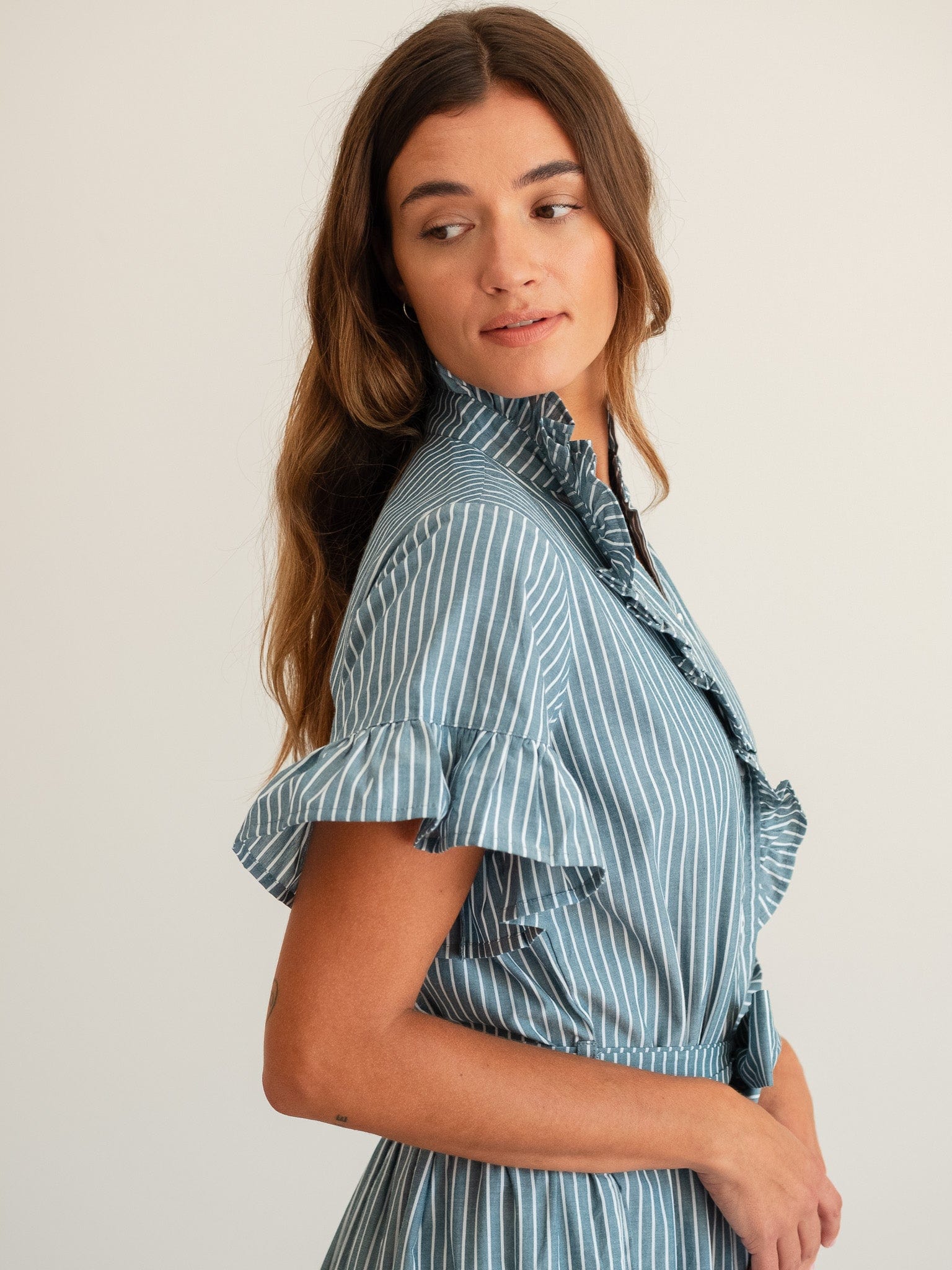 MILLE Clothing Victoria Dress in Forest Stripe
