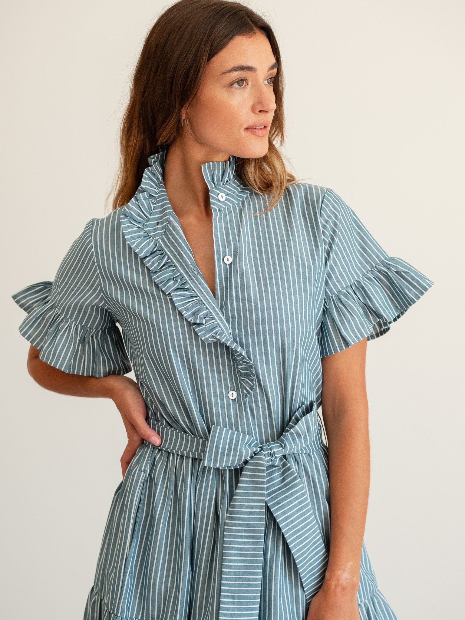 MILLE Clothing Victoria Dress in Forest Stripe