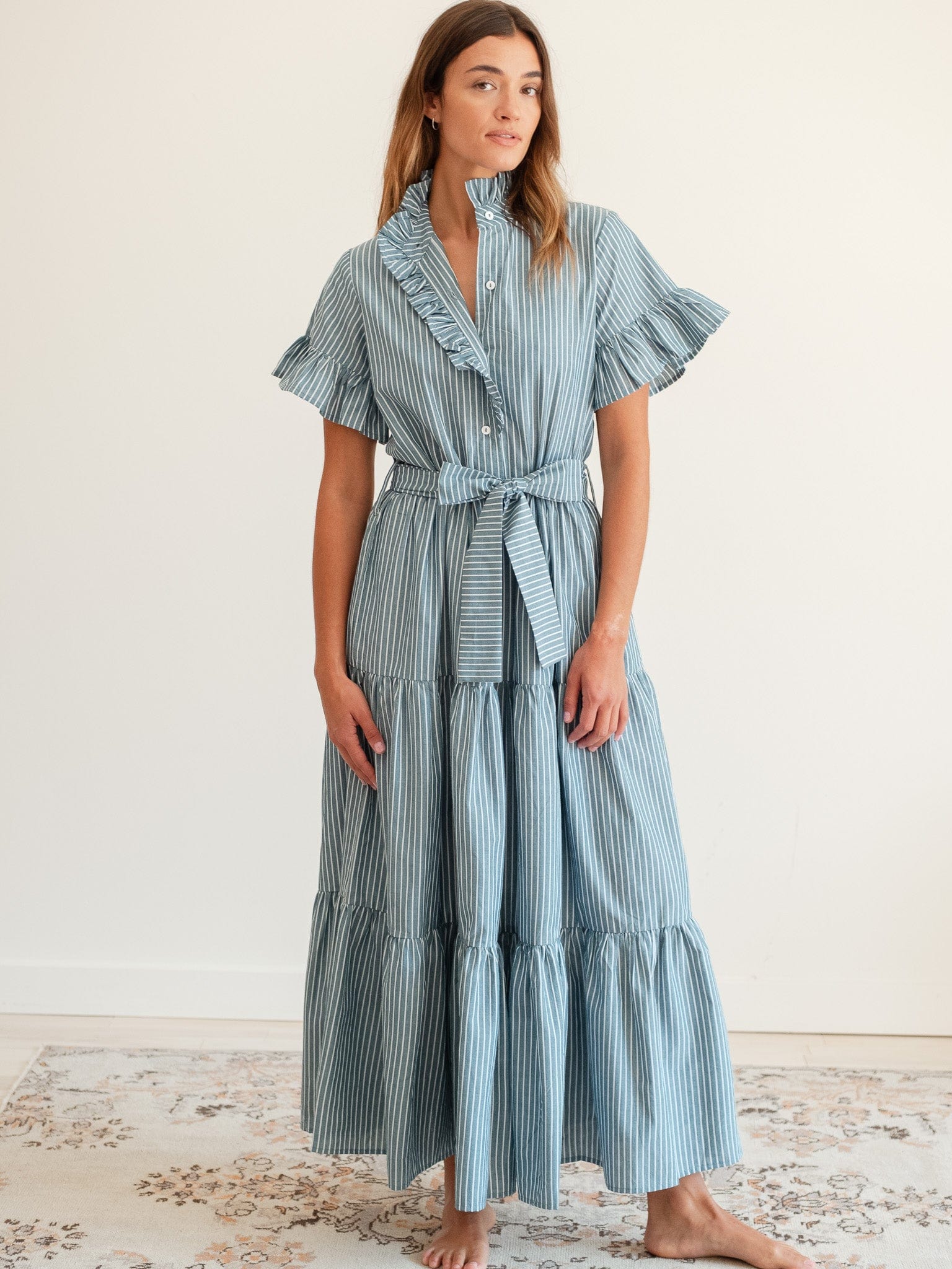 MILLE Clothing Victoria Dress in Forest Stripe