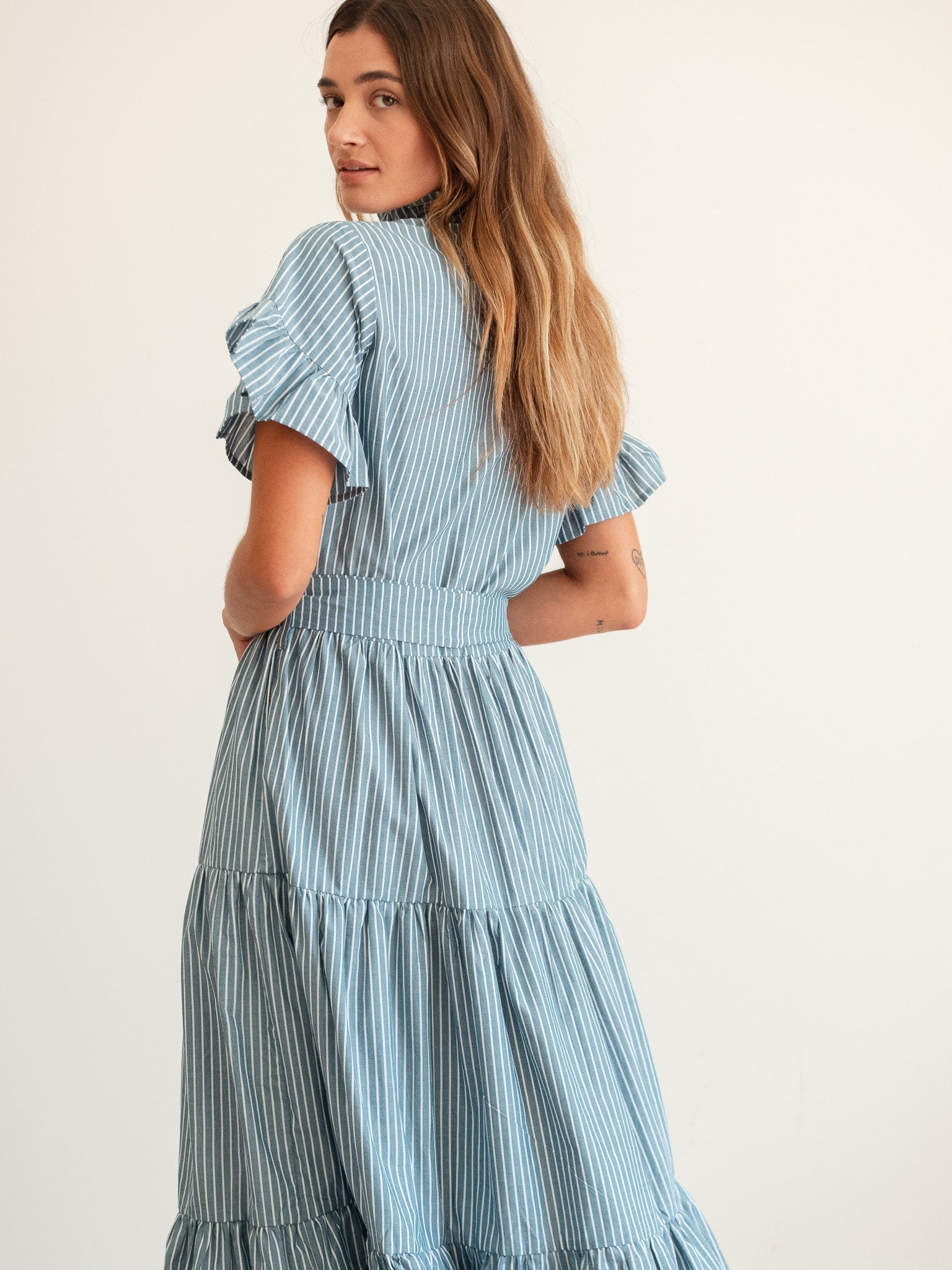 MILLE Clothing Victoria Dress in Forest Stripe