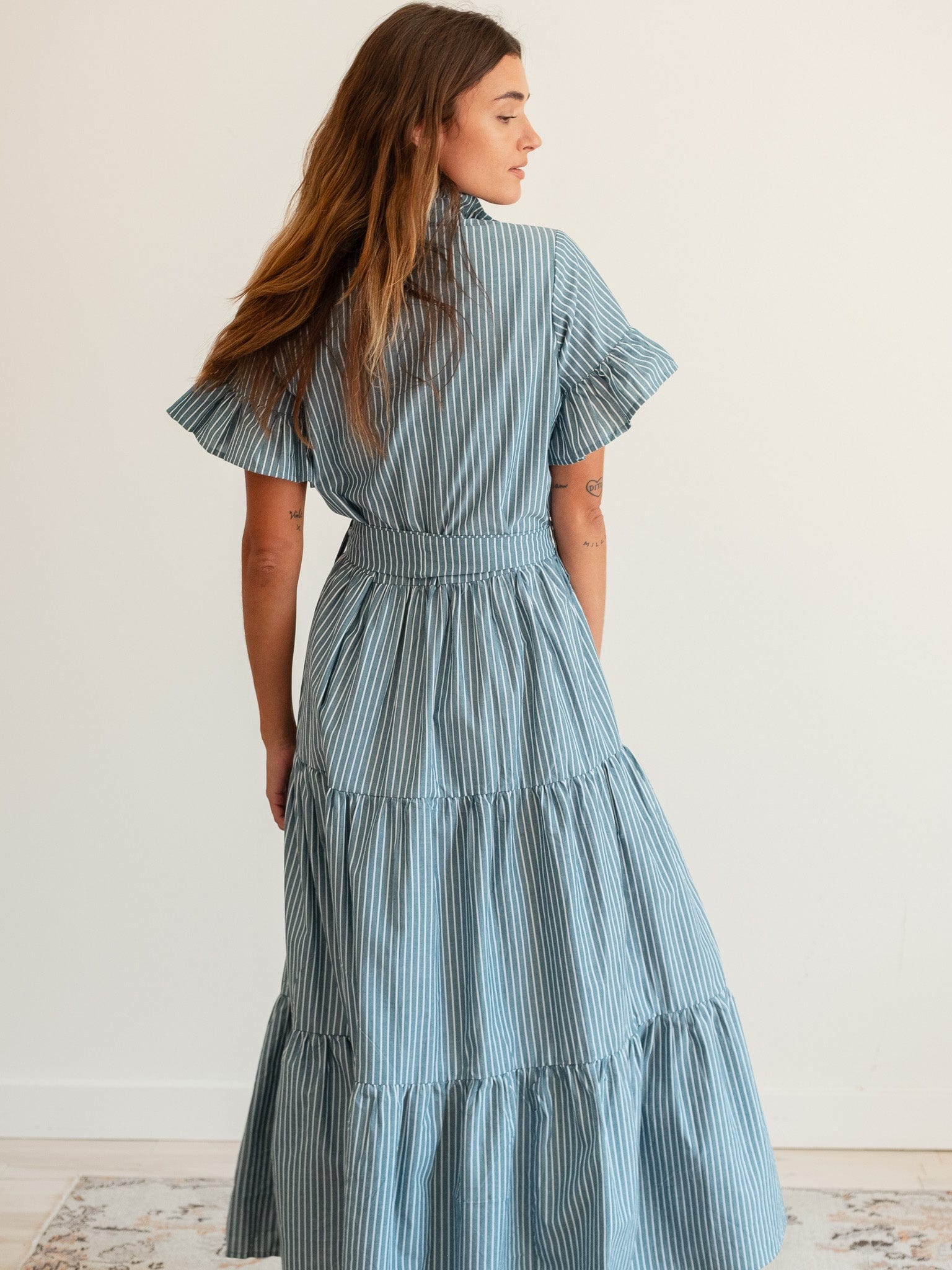 MILLE Clothing Victoria Dress in Forest Stripe