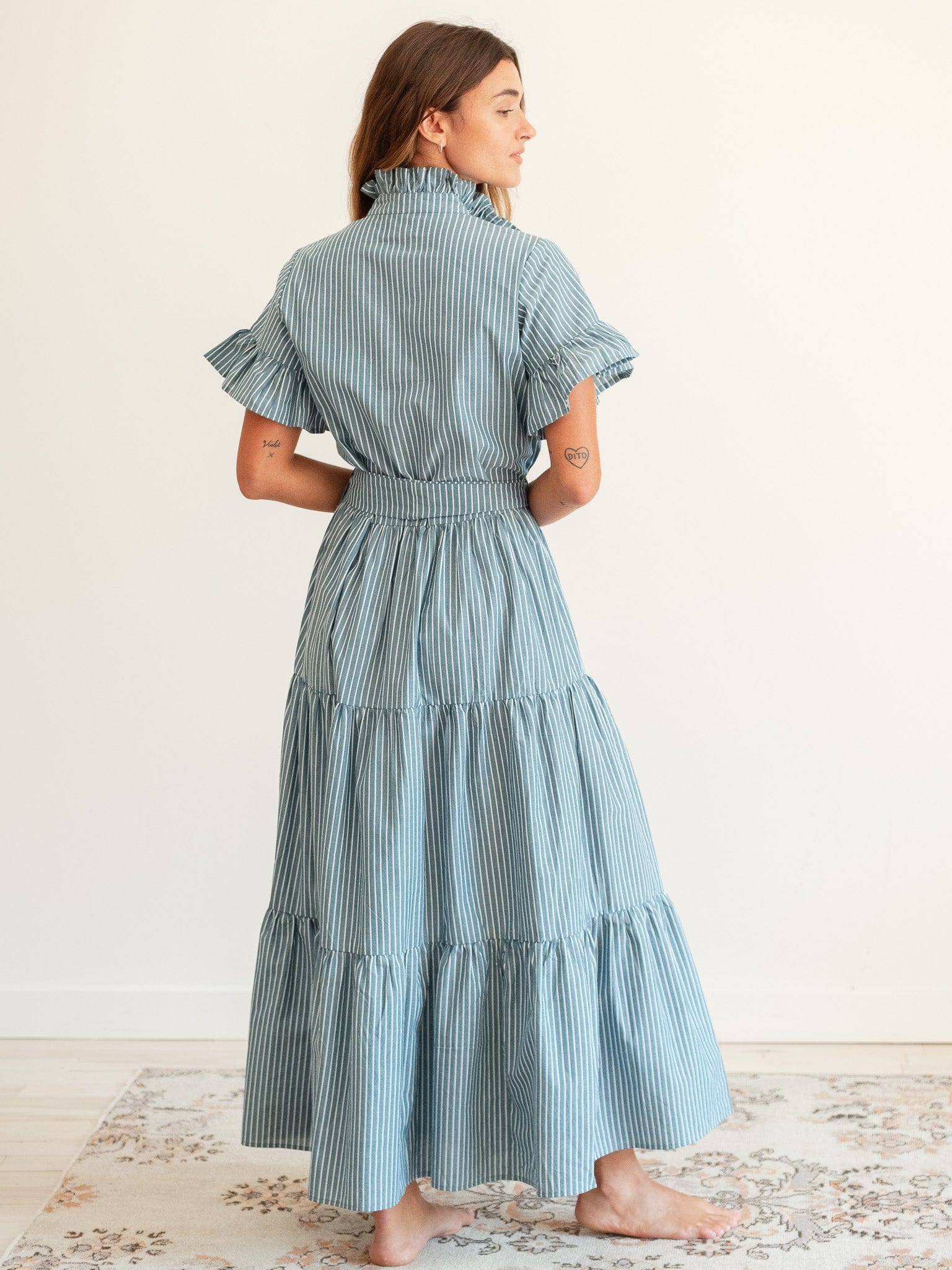 MILLE Clothing Victoria Dress in Forest Stripe