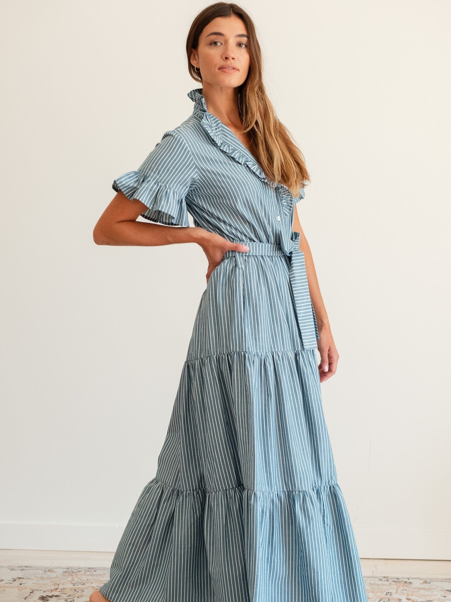MILLE Clothing Victoria Dress in Forest Stripe