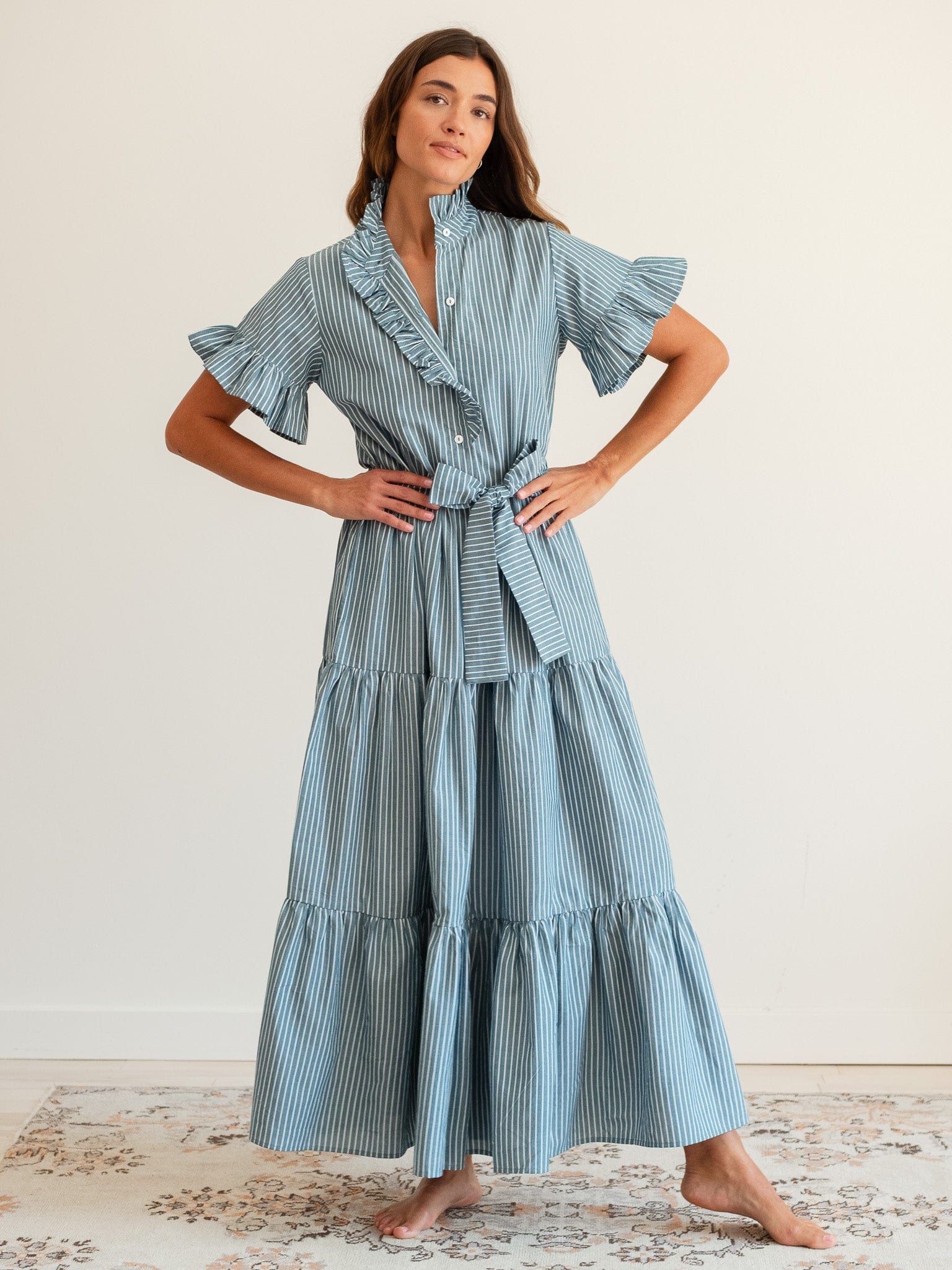 MILLE Clothing Victoria Dress in Forest Stripe