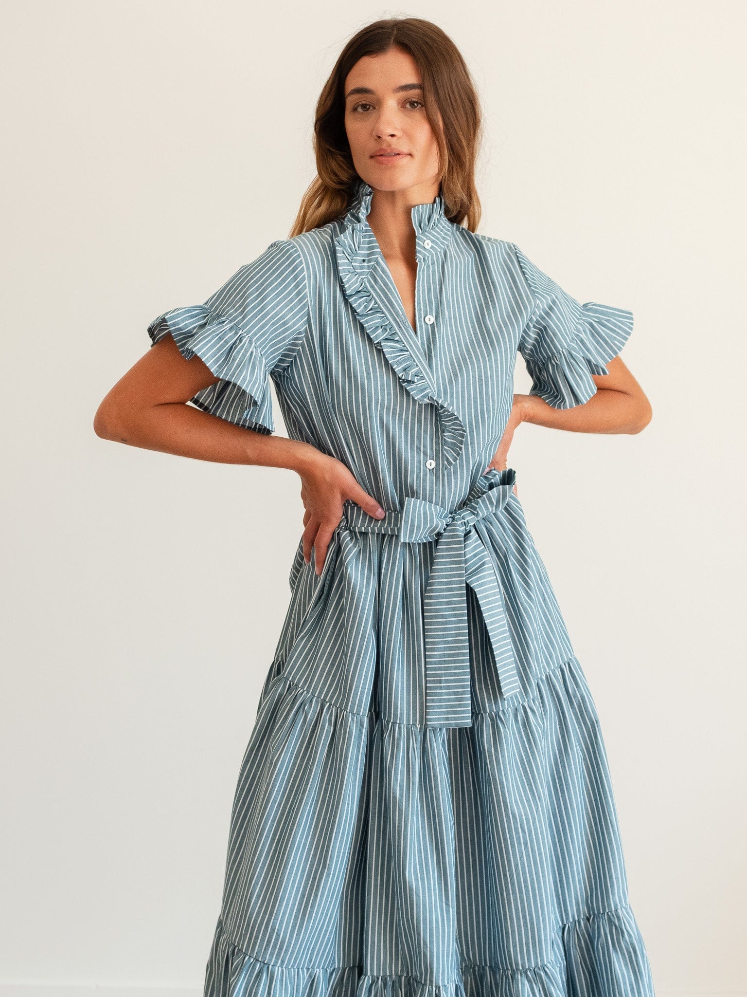 MILLE Clothing Victoria Dress in Forest Stripe