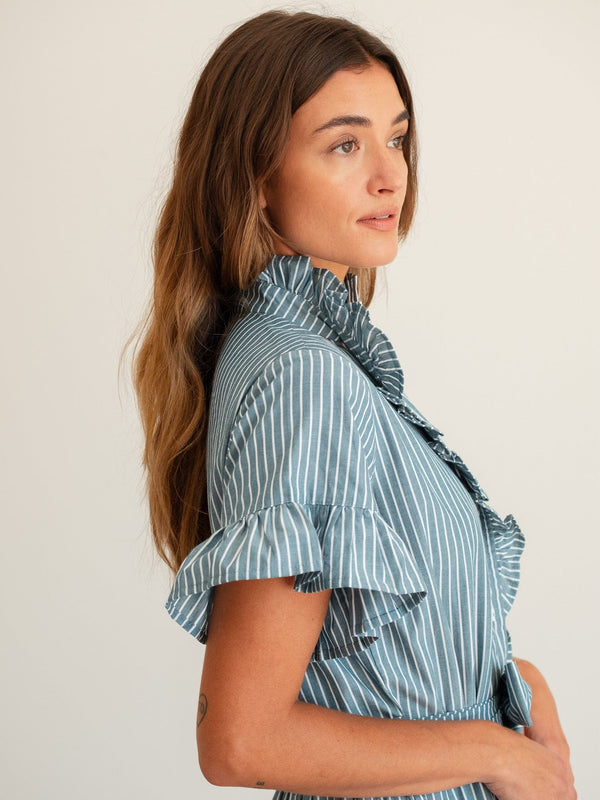 Victoria Dress in Forest Stripe — view 4