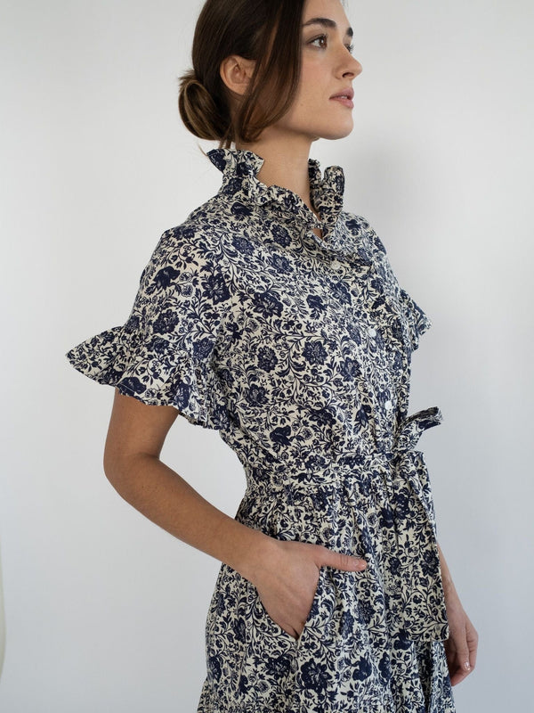 Victoria Dress in Indigo Floral — view 3