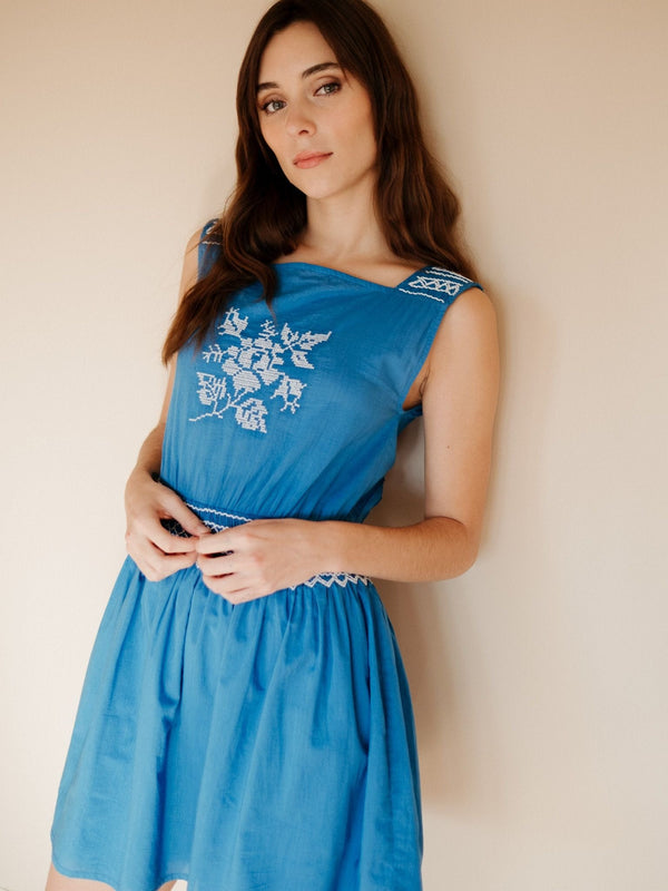 Vivi Dress in Cerulean Embroidery — view 1